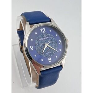 Boussivie Watch Women 35mm Silver Case Blue Faux‎ Leather Band- New Battery